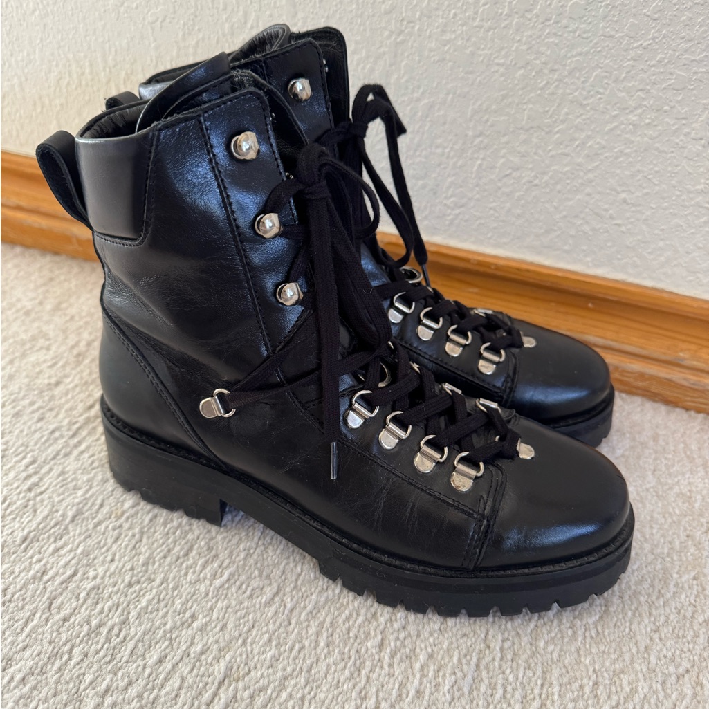 All Saints Franca Black Leather Combat Boots